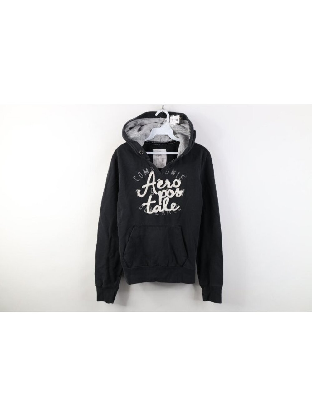 Vintage 90s Y2K Aeropostale Womens Medium Faded Spell Out Babydoll Hoodie Black